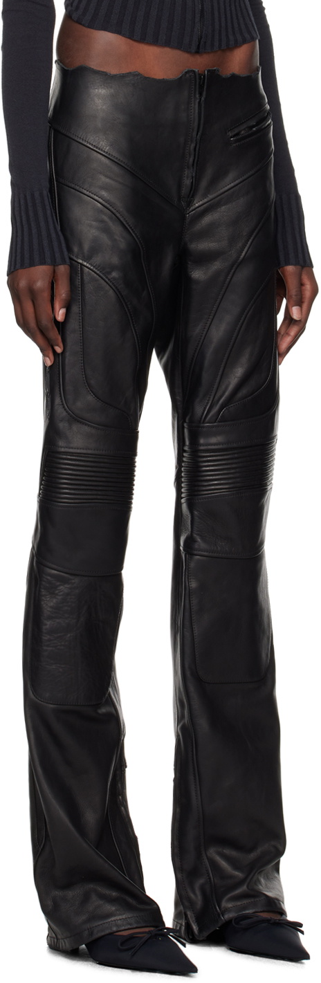 Balenciaga Black Low Waist Biker Leather Pants Balenciaga