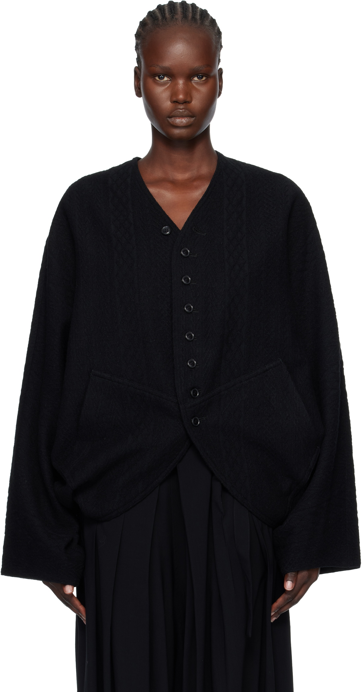 Y's Black Cable JQ Knit Dolman Sleeve Jacket