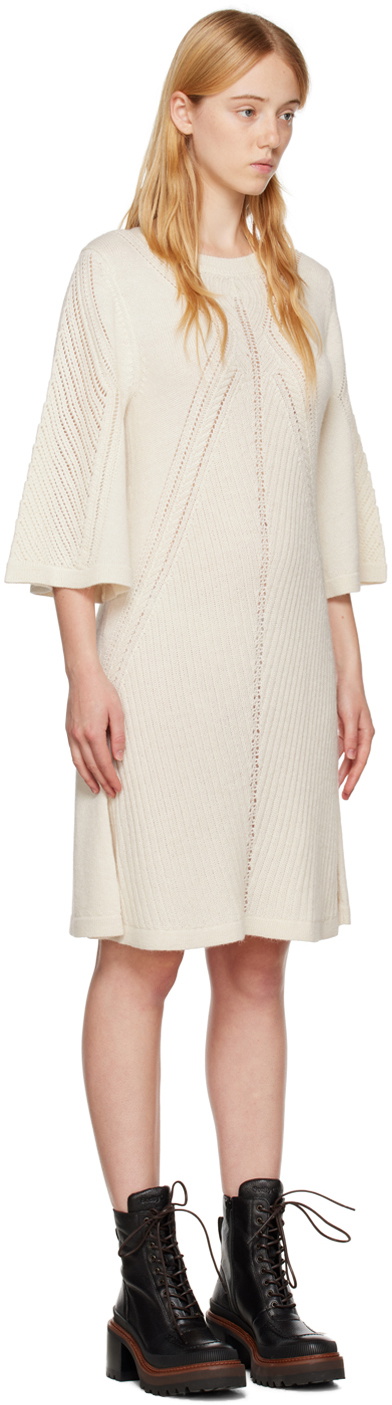 See by Chloé White Three-Quarter Sleeve Midi Dress