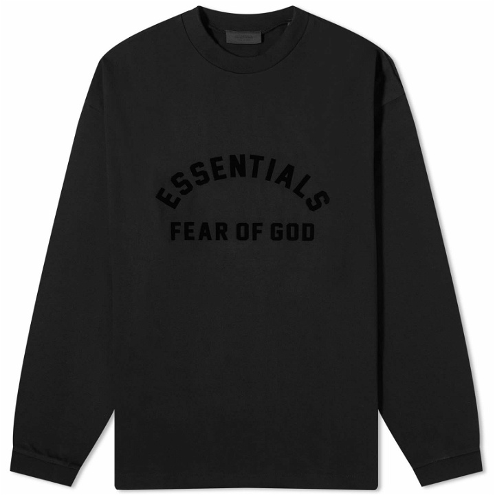 Photo: Fear of God ESSENTIALS Men's Spring Long Sleeve Printed T-Shirt in Jet Black