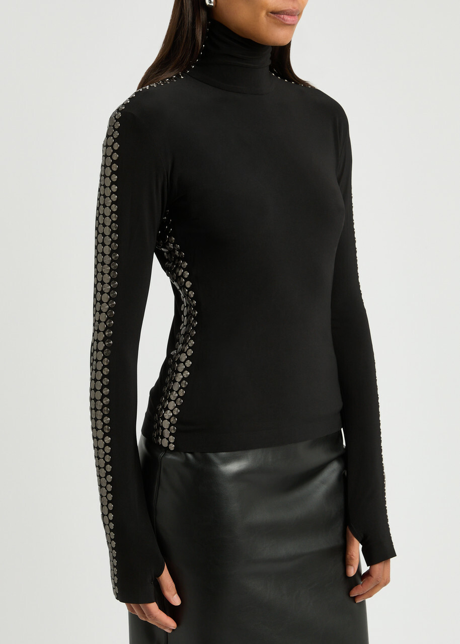Norma Kamali Stud-embellished Stretch-jersey top Black