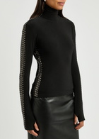 Norma Kamali Stud-embellished Stretch-jersey top Black