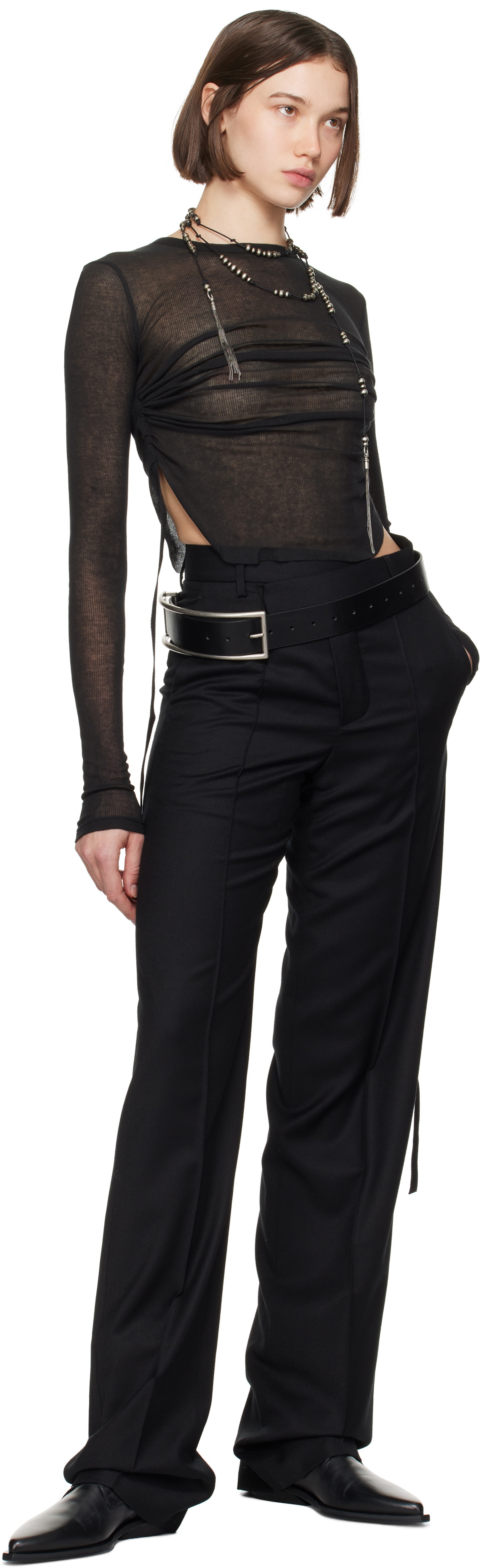 Ann Demeulemeester Black Oke Long Sleeve Cropped T-shirt