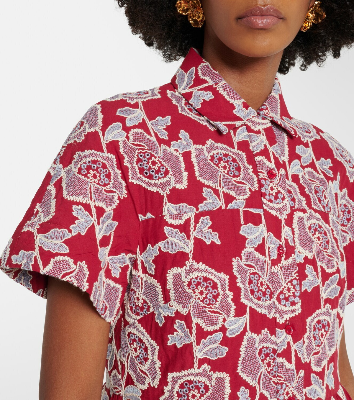 Erdem Embroidered cotton-blend shirt dress