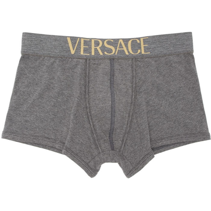 Photo: Versace Underwear Grey Low-Rise Logo Boxer Briefs