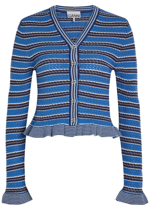 Photo: Ganni Striped Cotton-knit Cardigan Light Blue