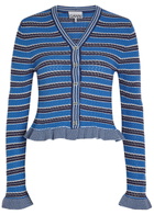 Ganni Striped Cotton-knit Cardigan Light Blue