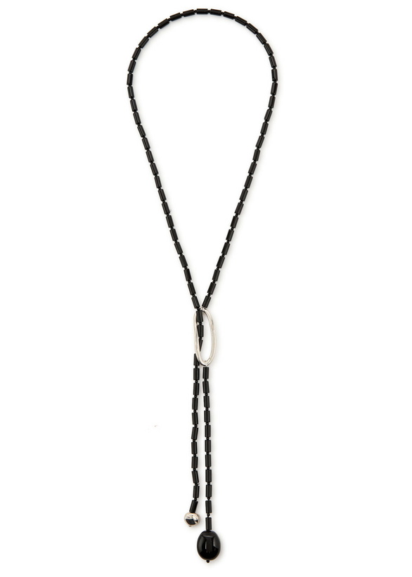 Photo: Agmes Annaya Lariat Sterling Silver Beaded Necklace - Black - One Size