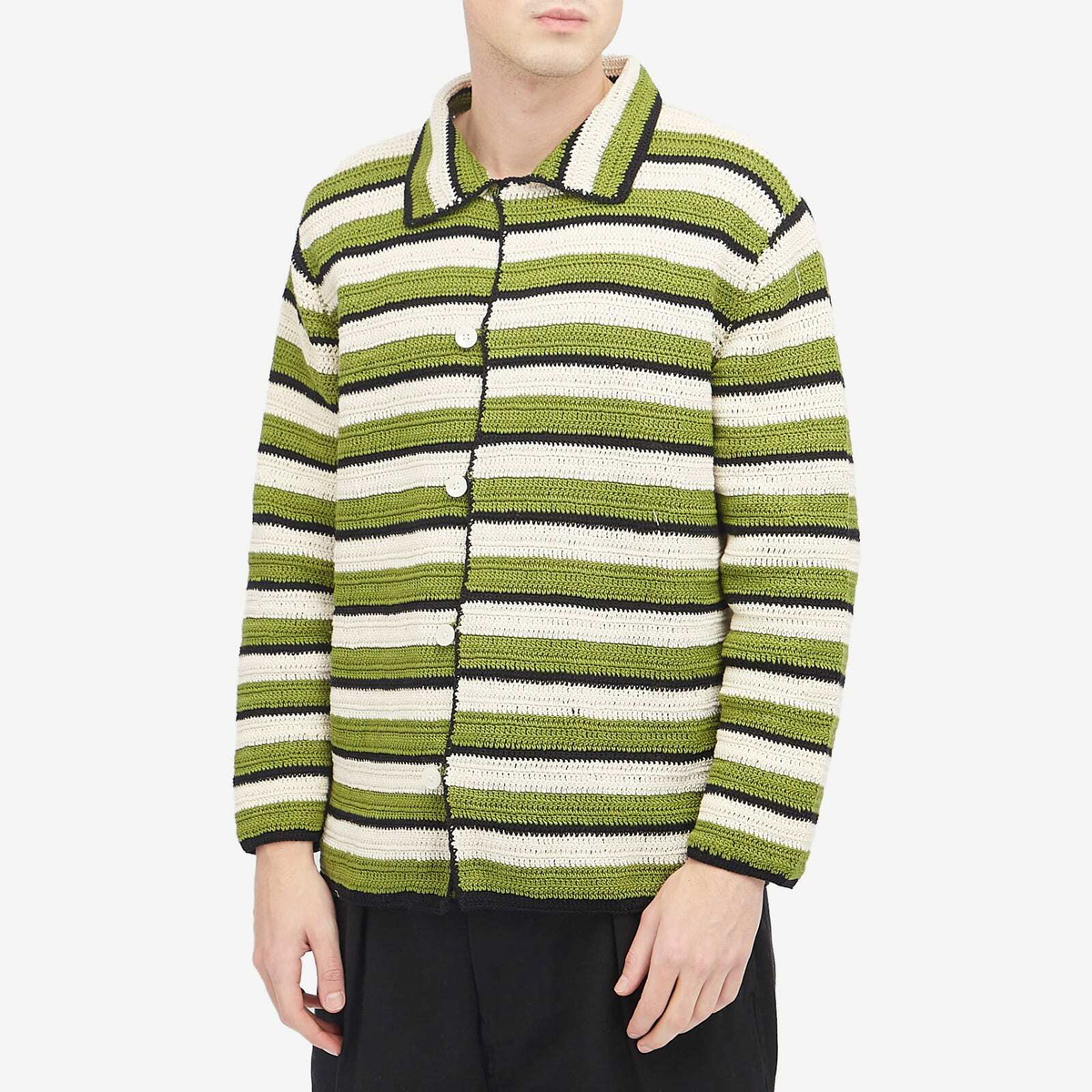 BODE Men's Weedy Crochet Shirt in Green Multi Bode BODE Men's Weedy Crochet Shirt in Green Multi Bode