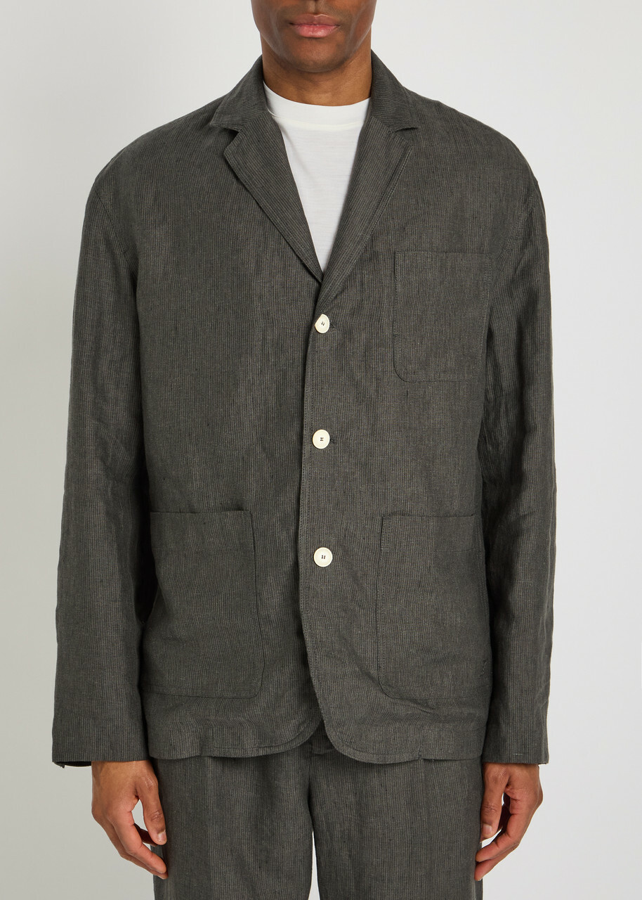 Jacquemus La Veste Pastro Striped Linen Jacket Dark Grey