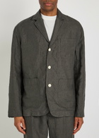 Jacquemus La Veste Pastro Striped Linen Jacket Dark Grey