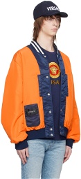 Versace Blue & Orange Varsity Reversible Bomber Jacket