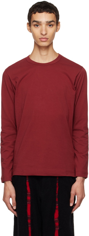 Photo: Comme des Garçons Shirt Burgundy Crewneck Long Sleeve T-Shirt