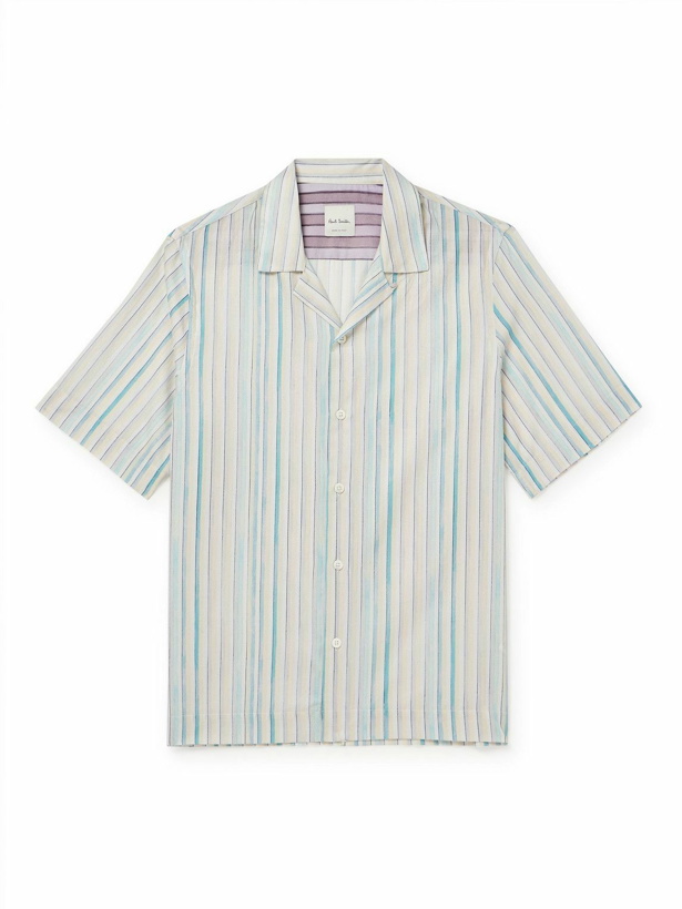 Photo: Paul Smith - Convertible-Collar Striped Cotton-Poplin Shirt - Blue