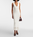 Ganni Crochet-trimmed ribbed cotton-blend midi dress
