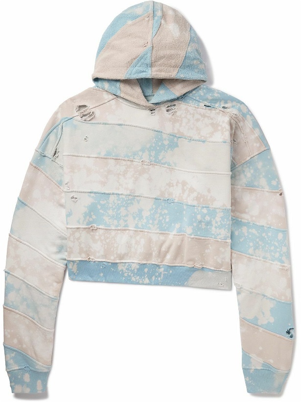 Photo: Liberal Youth Ministry - Oversized Bleached Distressed Cotton-Jersey and Terry Hoodie - Blue