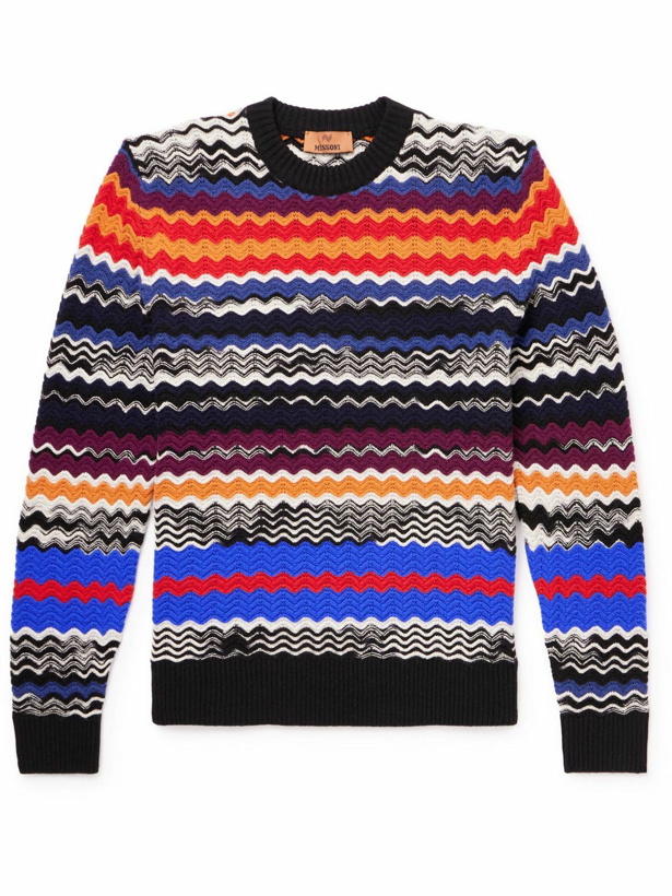 Photo: Missoni - Slim-Fit Striped Crochet-Knit Wool-Blend Sweater - Black