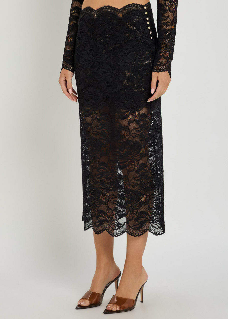 Rabanne Stretch-lace Midi Skirt Black
