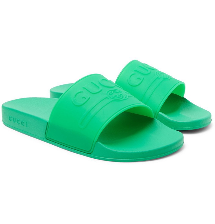 Photo: Gucci - Logo-Embossed Rubber Slides - Men - Bright green
