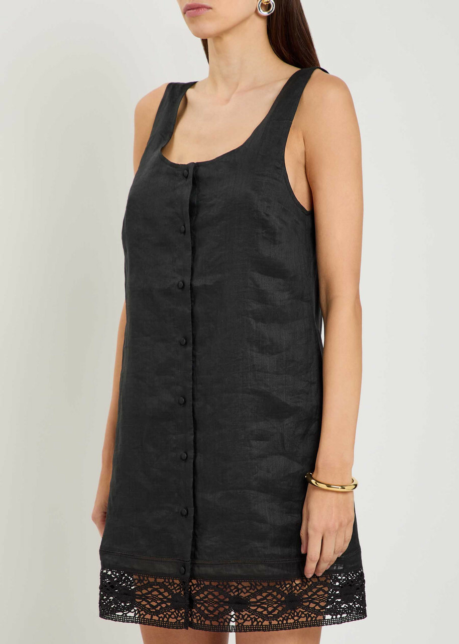 Frame The Heirloom Embroidered Ramie Mini Dress Black