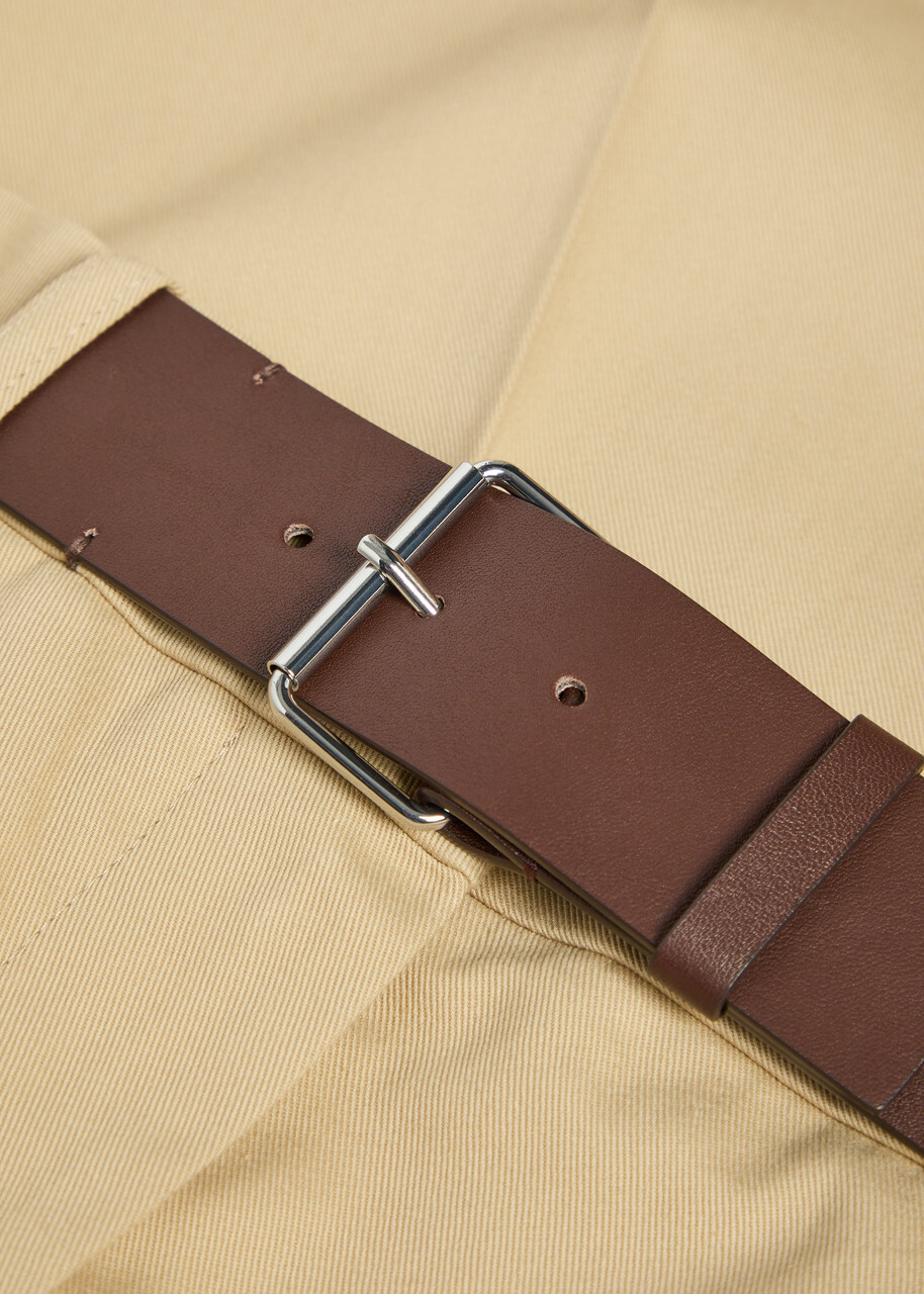 Tory Burch Belted Straight-leg Cotton-twill Trousers Khaki