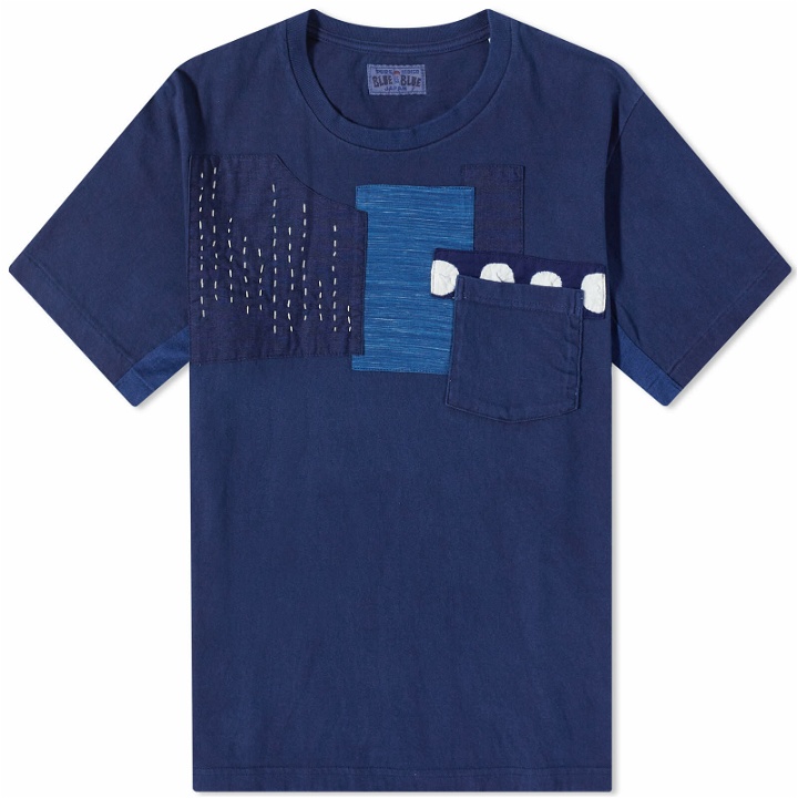Photo: Blue Blue Japan Men's Hand Stitched Patchwork T-Shirt in Indigo