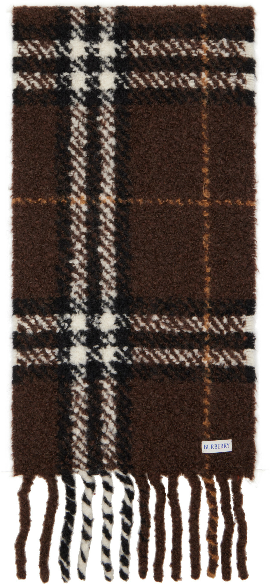 Burberry Brown Check Alpaca Wool Blend Bouclé Scarf