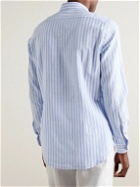 Boglioli - Cutaway-Collar Striped Linen and Cotton-Blend Shirt - Blue