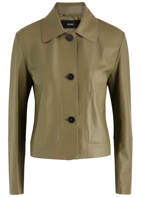 Photo: Arma Emy Panelled Leather Jacket Sage