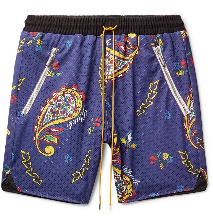 Photo: Rhude - Printed Mesh Drawstring Shorts - Navy