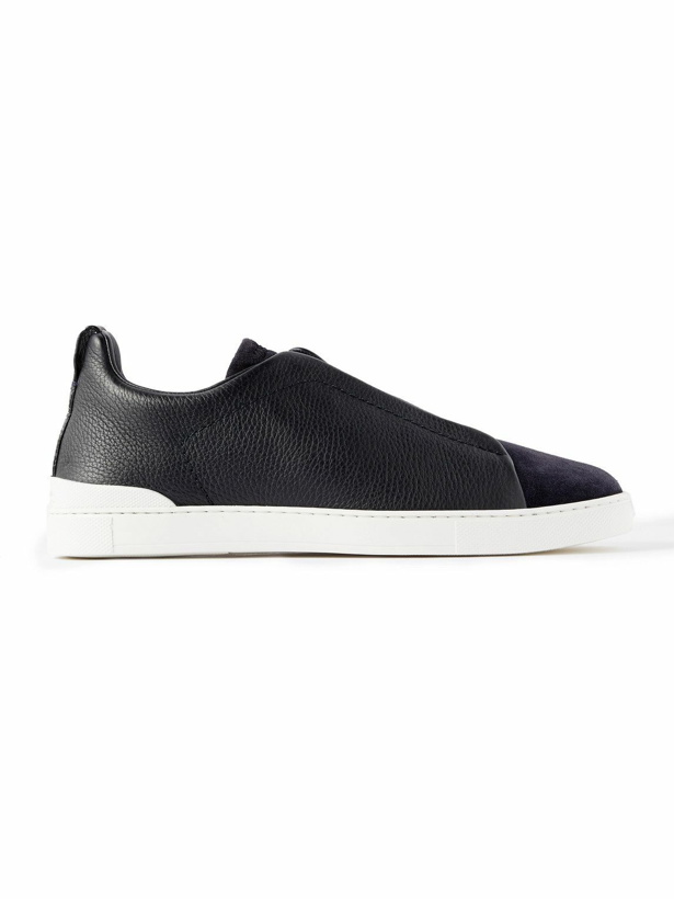 Photo: Zegna - Full-Grain Leather and Suede Slip-On Sneakers - Blue