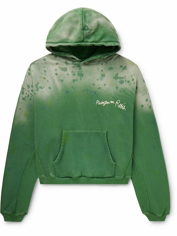 Photo: RRR123 - Gym Bag Logo-Embroidered Paint-Splattered Cotton-Jersey Hoodie - Green