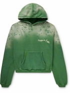 RRR123 - Gym Bag Logo-Embroidered Paint-Splattered Cotton-Jersey Hoodie - Green