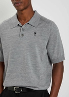 Ami Paris Logo-embroidered Wool Polo Shirt Grey