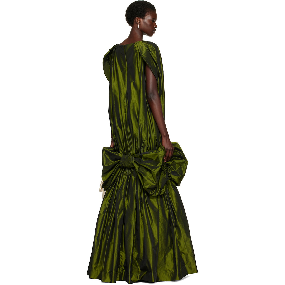 Simone Rocha Khaki Bow Hem Cascade Egg Maxi Dress