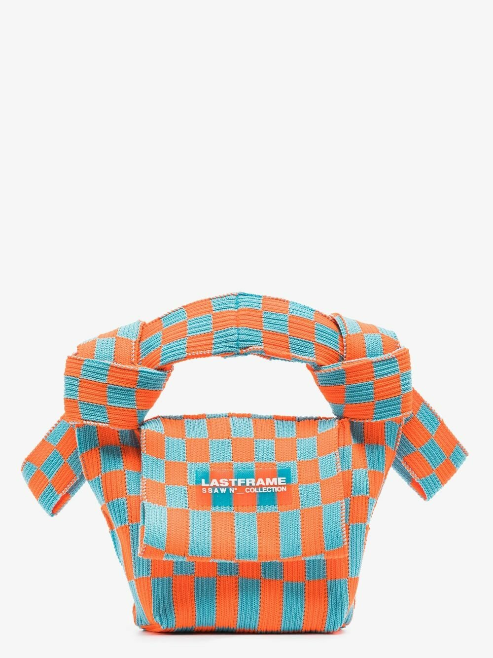 LASTFRAME Orange And Blue Obi Ichimatsu Mini Tote Bag