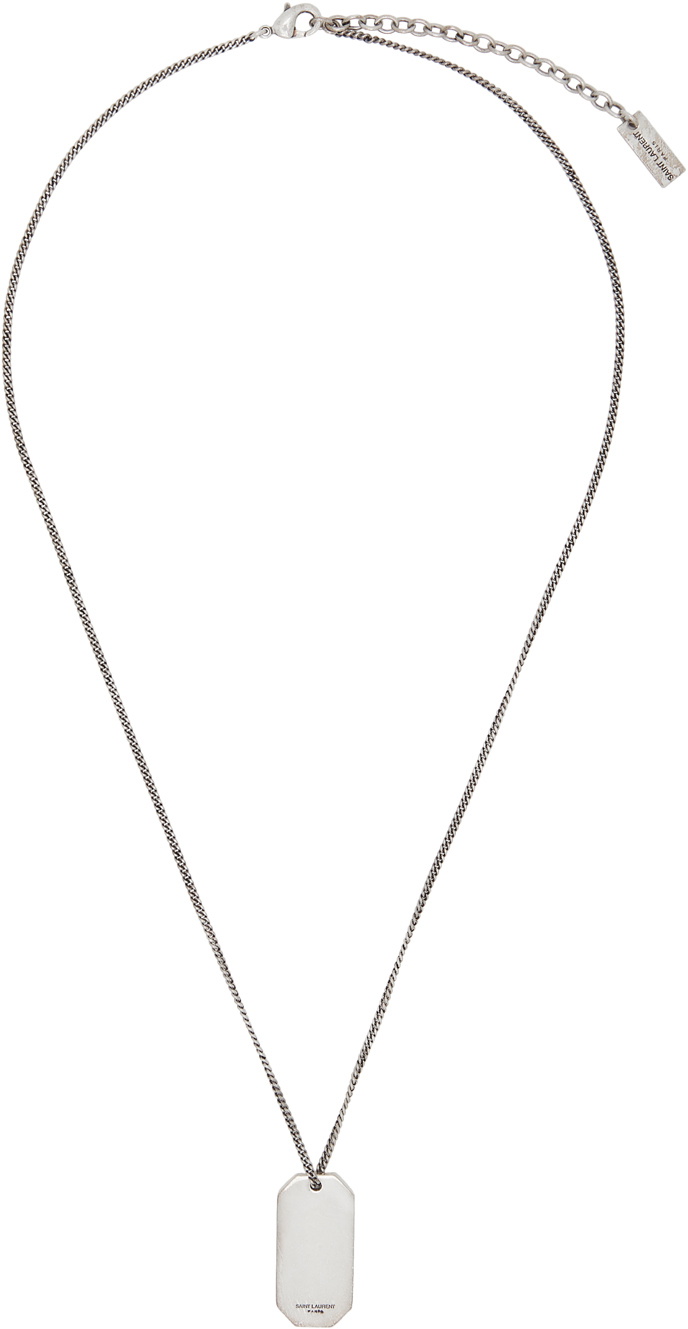 Saint Laurent Logo Dog Tag Necklace in Metallic for Men