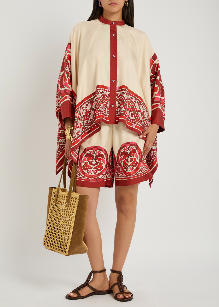 LA Double J Palazzo Printed Silk-twill Shorts Multicoloured