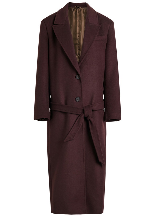 Photo: The Attico Belted Wool-blend Coat Burgundy