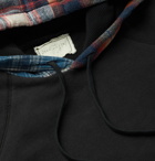 Greg Lauren - Panelled Distressed Loopback Cotton-Jersey and Checked Cotton-Flannel Hoodie - Black
