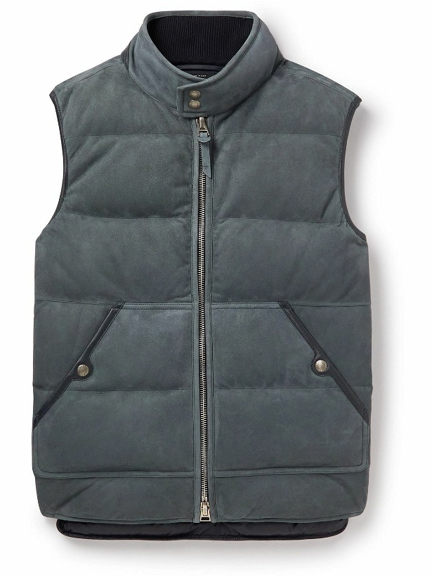Photo: TOM FORD - Leather-Trimmed Padded Quilted Suede Gilet - Blue