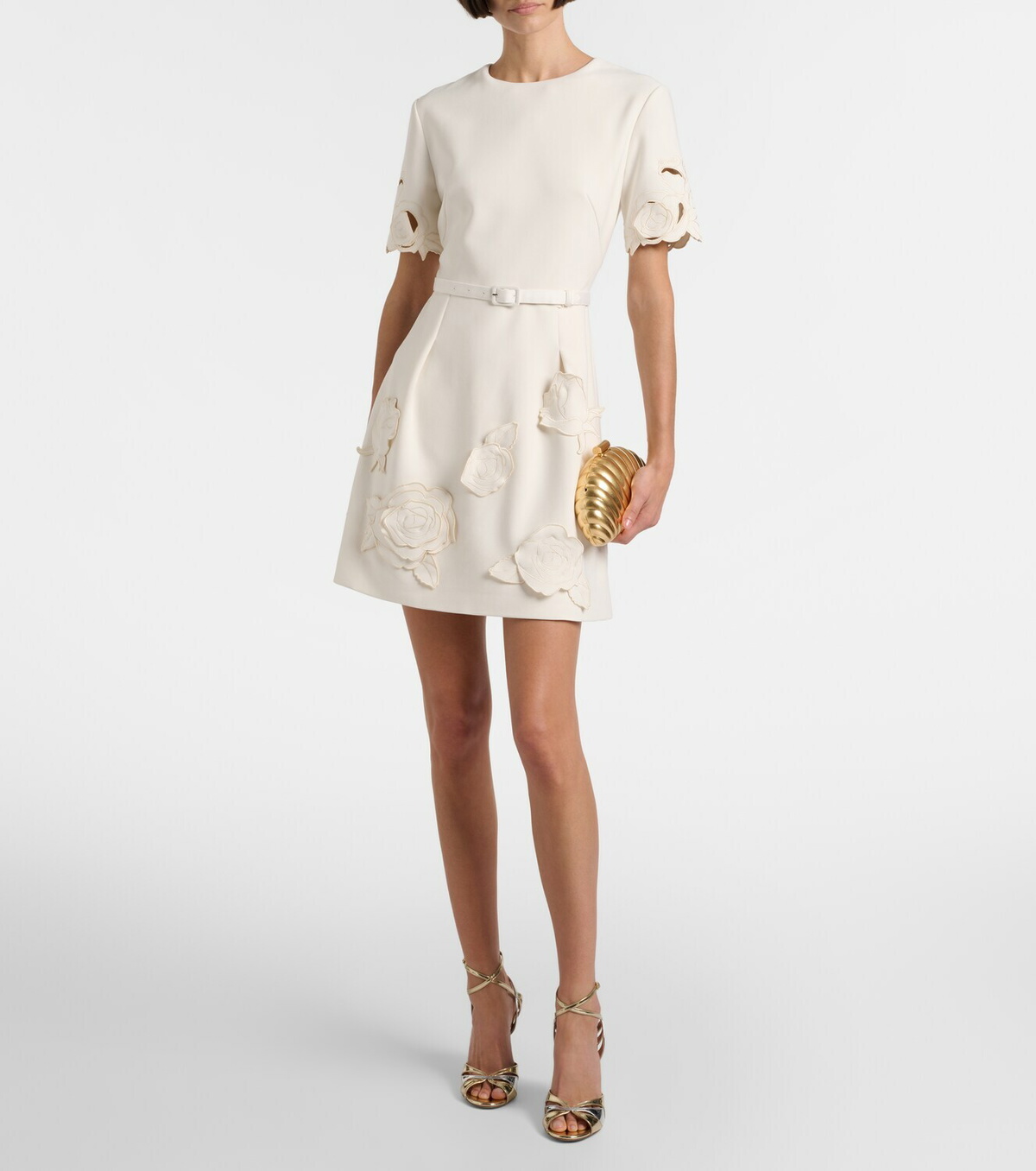 Leo Lin Aurelie belted floral-appliqué minidress