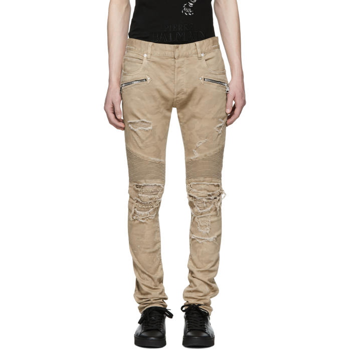 Photo: Balmain Beige Vintage Destroyed Camouflage Jeans 