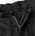 Monitaly - Black Pleated Linen Drawstring Trousers - Black