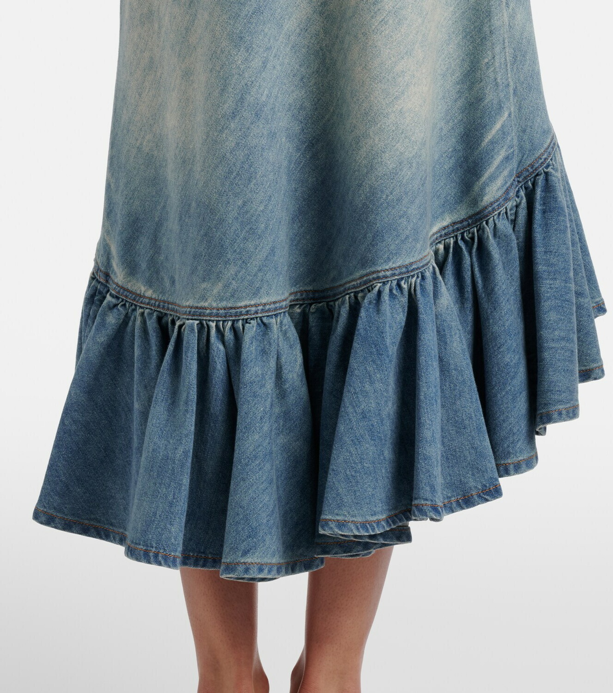 Alaïa Ruffled denim wrap skirt