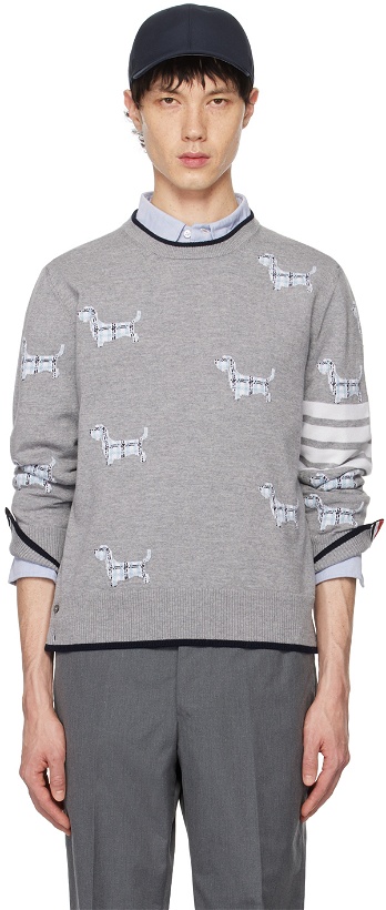 Photo: Thom Browne Gray 4-Bar Hector Sweater