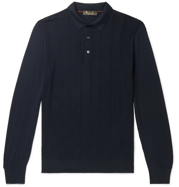 Photo: Loro Piana - Slim-Fit Herringbone Virgin Wool Polo Shirt - Black