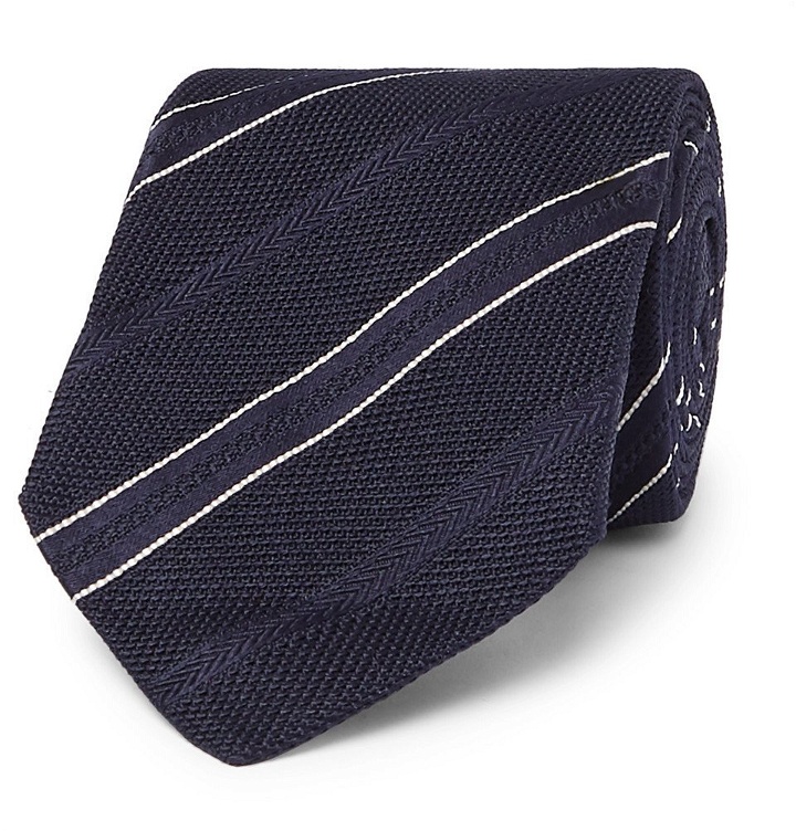 Photo: Kingsman - Drake's 8cm Striped Silk-Jacquard Tie - Navy