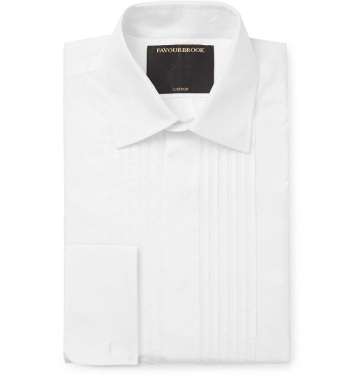 Photo: Favourbrook - White Eton Slim-Fit Bib-Front Double-Cuff Cotton-Poplin Tuxedo Shirt - Neutrals