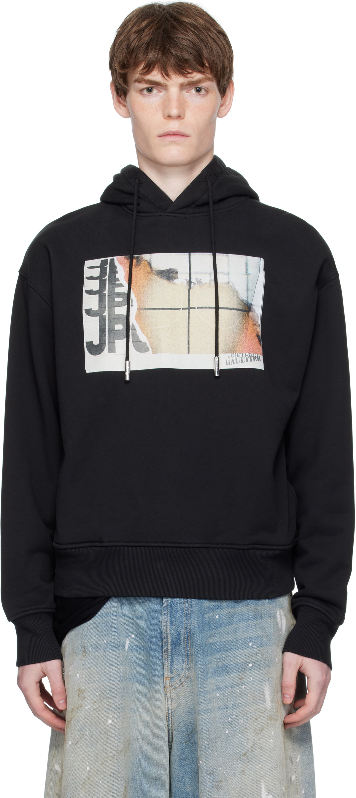 Jean Paul Gaultier Black Printed Fire Hoodie